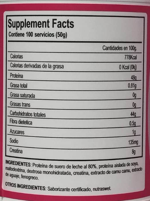Gainer Woman 2 kg Información Nutricional VHM Nutrition